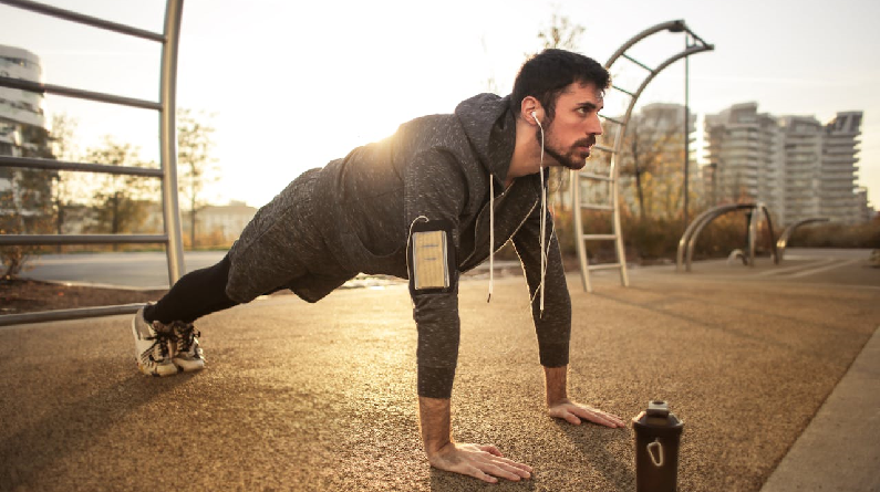 man exercising outside in the morning