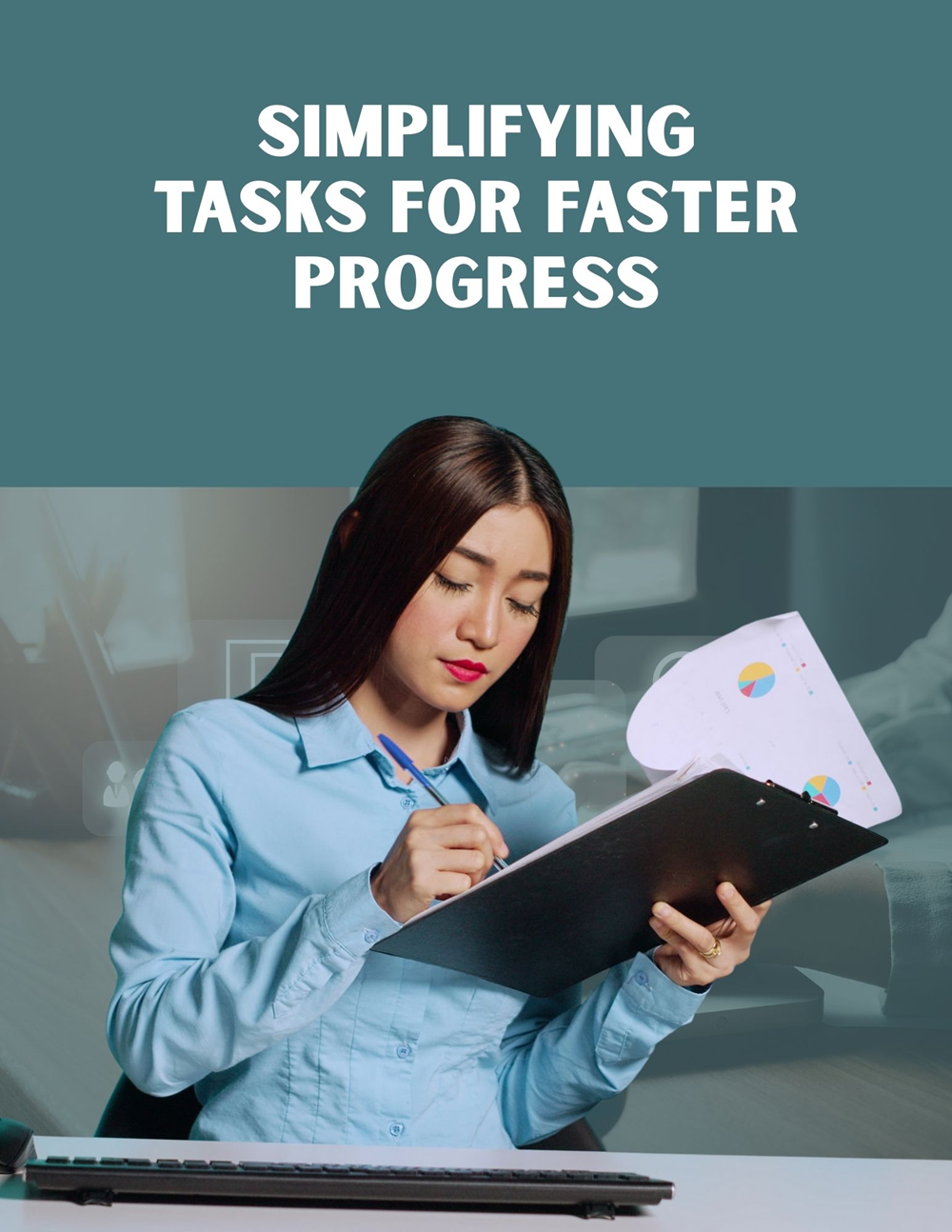 woman writing tasks on clip board